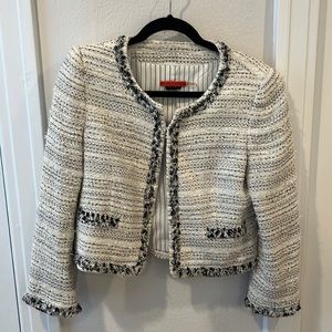 Alice + Olivia Cropped Tweed Chanel-Like Jacket with Cropped Sleeves Medium